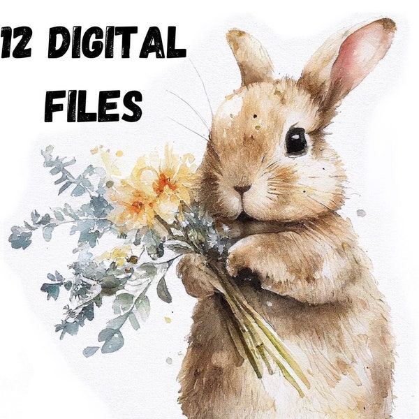 Fluffy Bunny Clipart Bundle for Easter Printables - Commercial Use Digital Illustrations