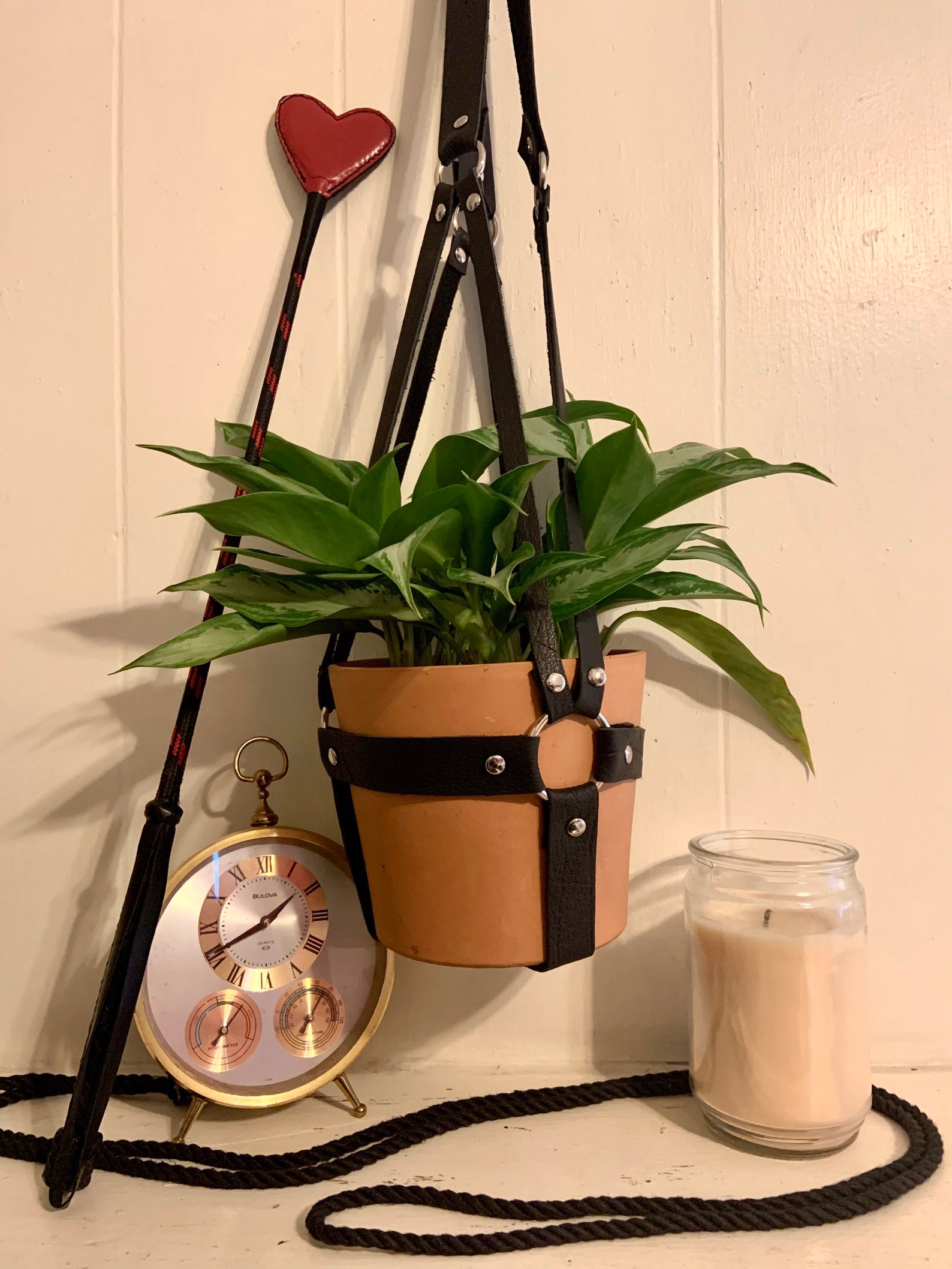 The Ollie Leather Plant Harness Hanger Etsy