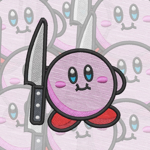 Kirby con un diseño de bordado de cuchillo (archivo digital)