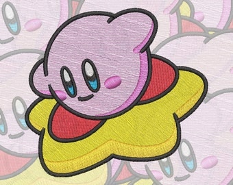 Kirby on a Star Embroidery Design (Digital File)