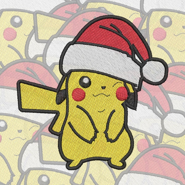 Pikachu portant un motif de broderie Bonnet de Père Noël (fichier numérique)