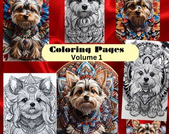Cute Dogs Coloring Book, Adults kids Instant Download -Grayscale Coloring Book - Printable PDF, dogs coloring, Yorkies, Puppies, Dog Color