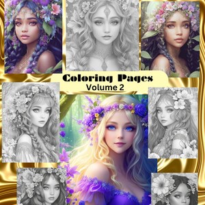 Garden Fairy & Fairy Princess Coloring Page for Adults Cute Grayscale Cute Coloring Book for Adults, Printable Girls PDF Instant Download