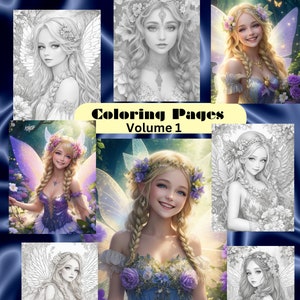 Garden Fairy & Fairy Princess Coloring Page for Adults Cute Grayscale Cute Coloring Book for Adults, Printable Girls PDF Instant Download