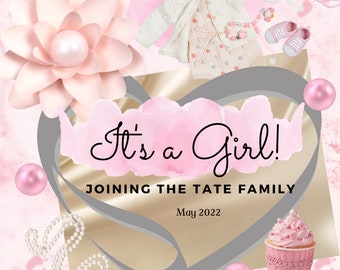 Digital Pregnancy Announcement | Pregnancy Announcement Digital | It's a girl | Baby Girl Gender Reveal | Baby Girl Announcement | Pearls