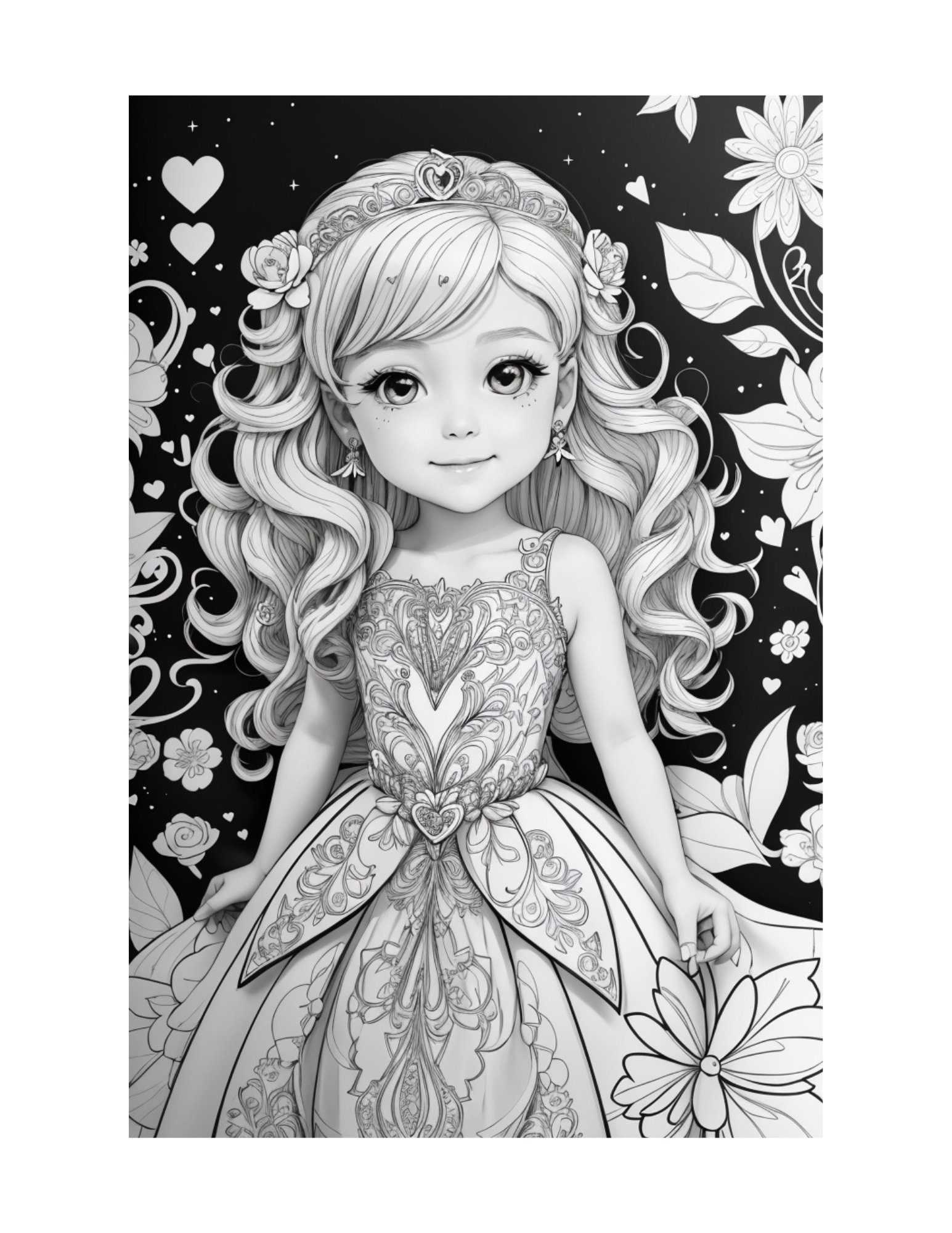 Fairy Dress and Jewels Coloring Page for Adults Cute Grayscale Cute ...