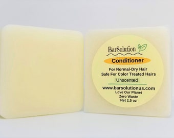 BarSolution Eco-Friendly Natural Unscented Conditioner Bar For Normal-Dry Hair, Vegan, Silicone Free, PH Balanced, Plastic Free, Zero Waste