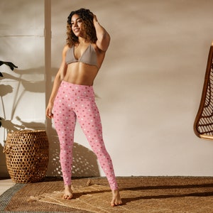 Pretty in Polka Multi Yoga Leggings, Women&#39;s Pink Polka Dot Legging, Playful Pink Multi Polka Dot Yoga Pant, Polka Dot Legging lioness-love