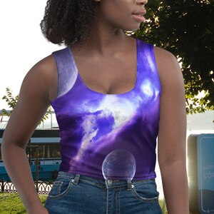 Galaxy print crop top, Women’s galaxy print crop top, Summer crop top outfits, Crop top for swimming, Lioness love