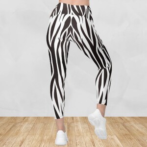 Zebra Print Crossover Leggings with Pockets, Printed Pocket Leggings, Yoga Pocket Pants, Animal Print Tights, Gift for Her, lioness-love