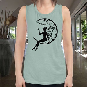 Fairy tank top, Women’s tank top light green, Tank top for women, Moon tank tops, Gift for her  lioness-love