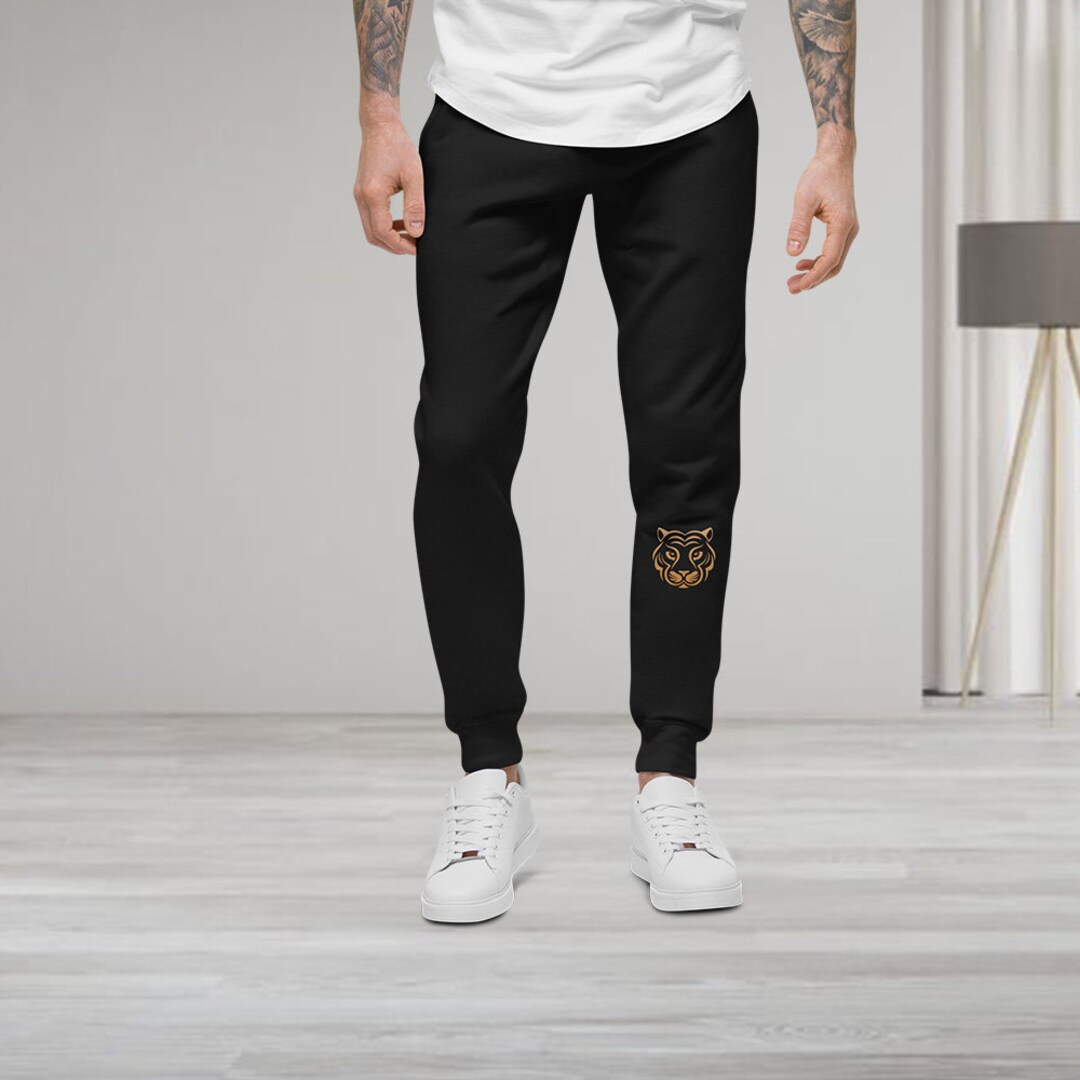 Fleece Sweatpants With Tiger Face Black Unisex Sweatpants Etsy
