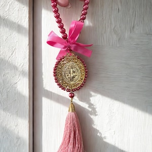 Home blessing charm saint Benedict , Bendiciones para el hogar, san Benito , Rear view mirror ornament , Colgante católico para carro
