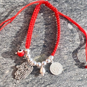 St. Benedict Red Bracelet – Handmade Adjustable Nylon Cord With Red Crystal Bead And Medal, Religious Charm