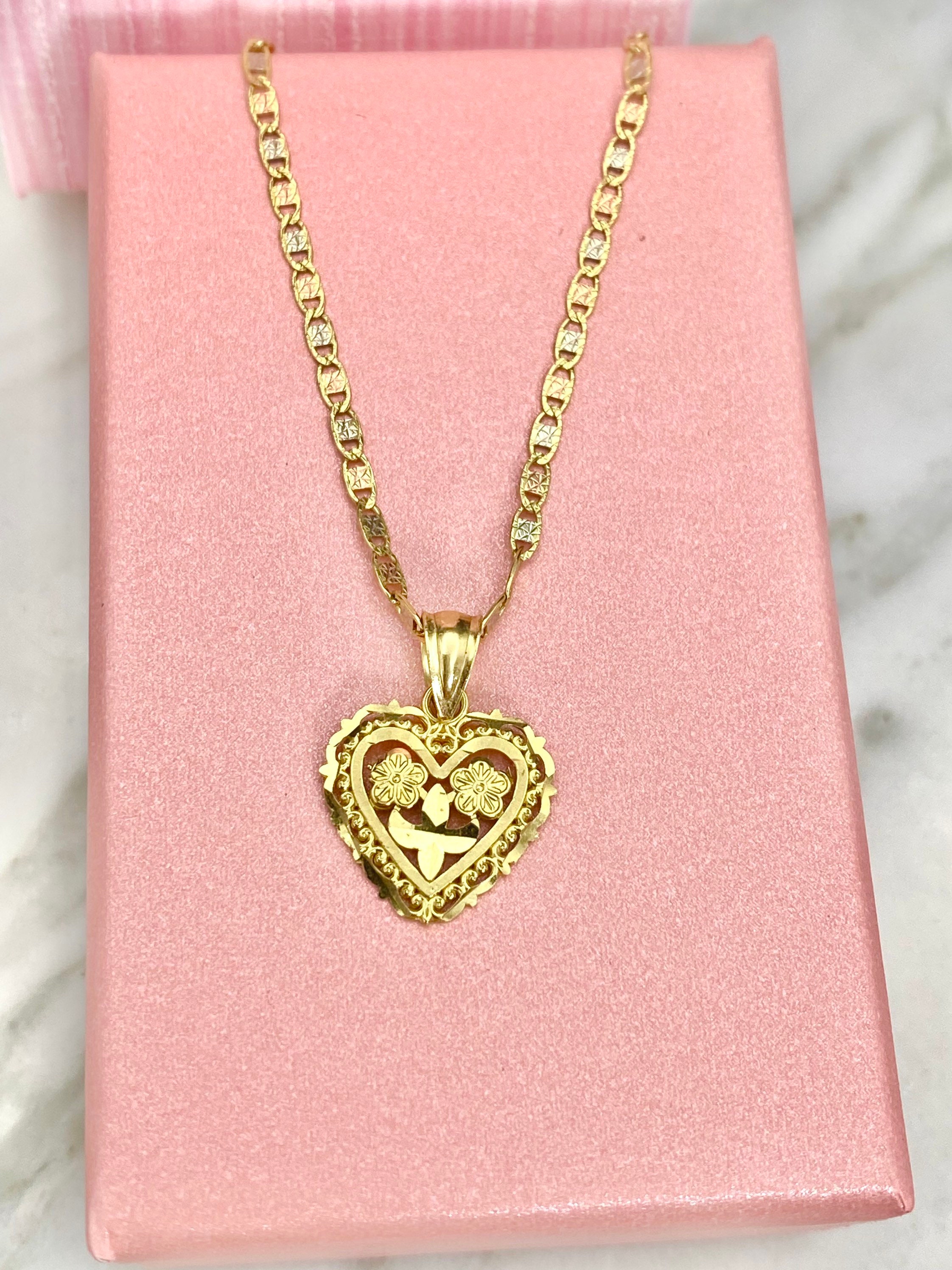 14 Kt Solid Gold Heart Necklace Heart Pendant Real Gold Etsy