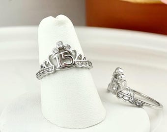 Silver 925 quinceañera ring, Tiara ring Sterling silver, Mis 15 años ring , Anillos de plata para quinceañera