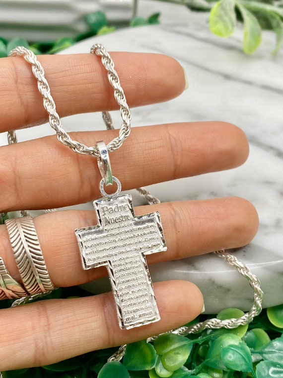 Sterling silver lord's prayer cross pendant clearance