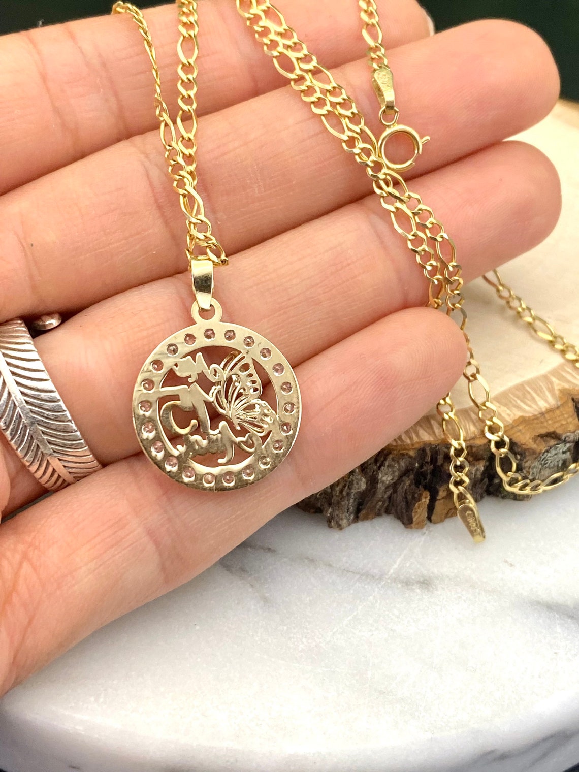 Gold Quinceañera Necklace 10 Kt Figaro Gold Chain Cadena De Etsy