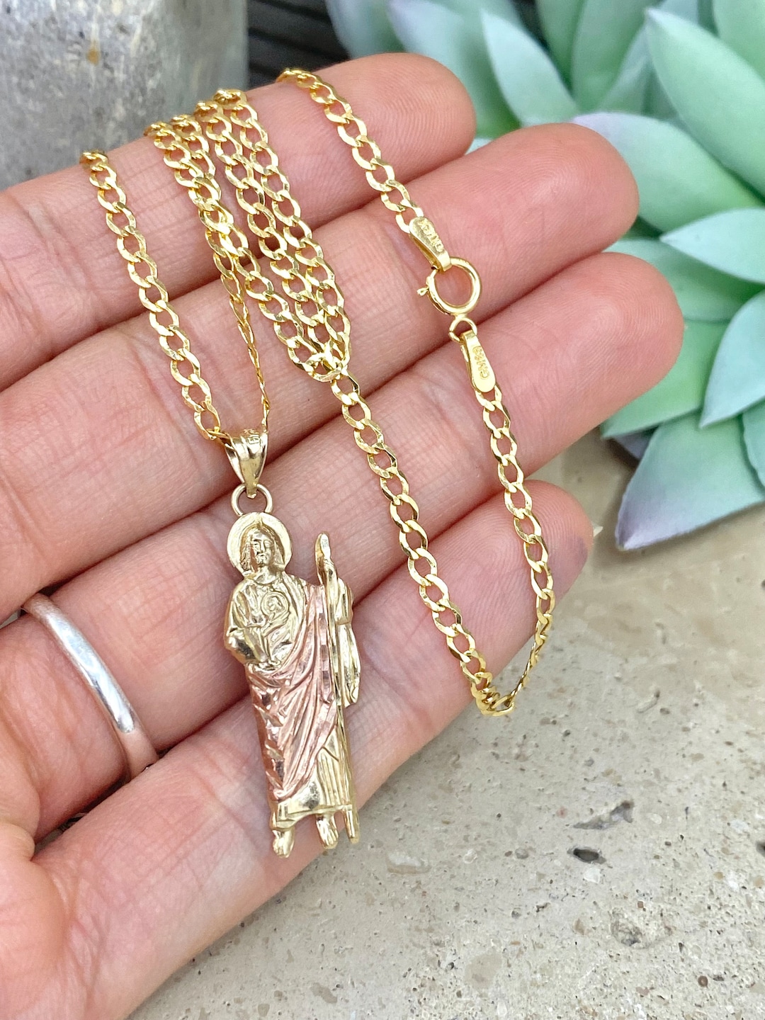10 Kt Gold Saint Jude Necklace St Jude Gold Pendant Cadena Etsy