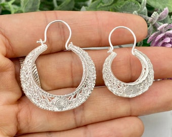 Mexican Basket hoop earrings sterling silver 925, filigree, Arracadas de canasta , Plata 925, jerezanas