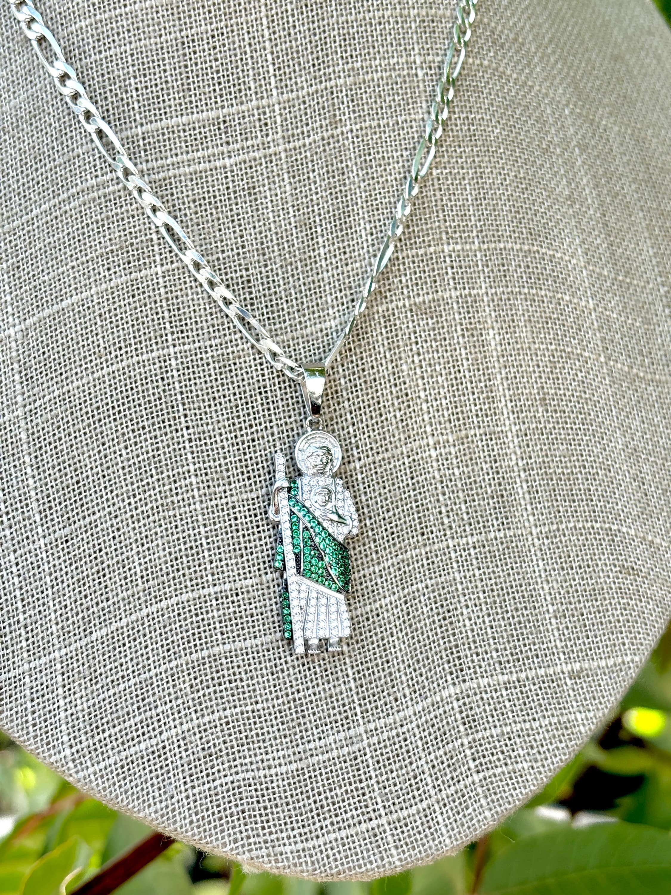 Silver 925 Saint Jude Necklace, Figaro Chain Necklace
