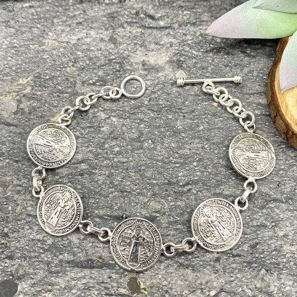 Sterling Silver 925 Saint Benedict Bracelet, vintage silver bracelet,