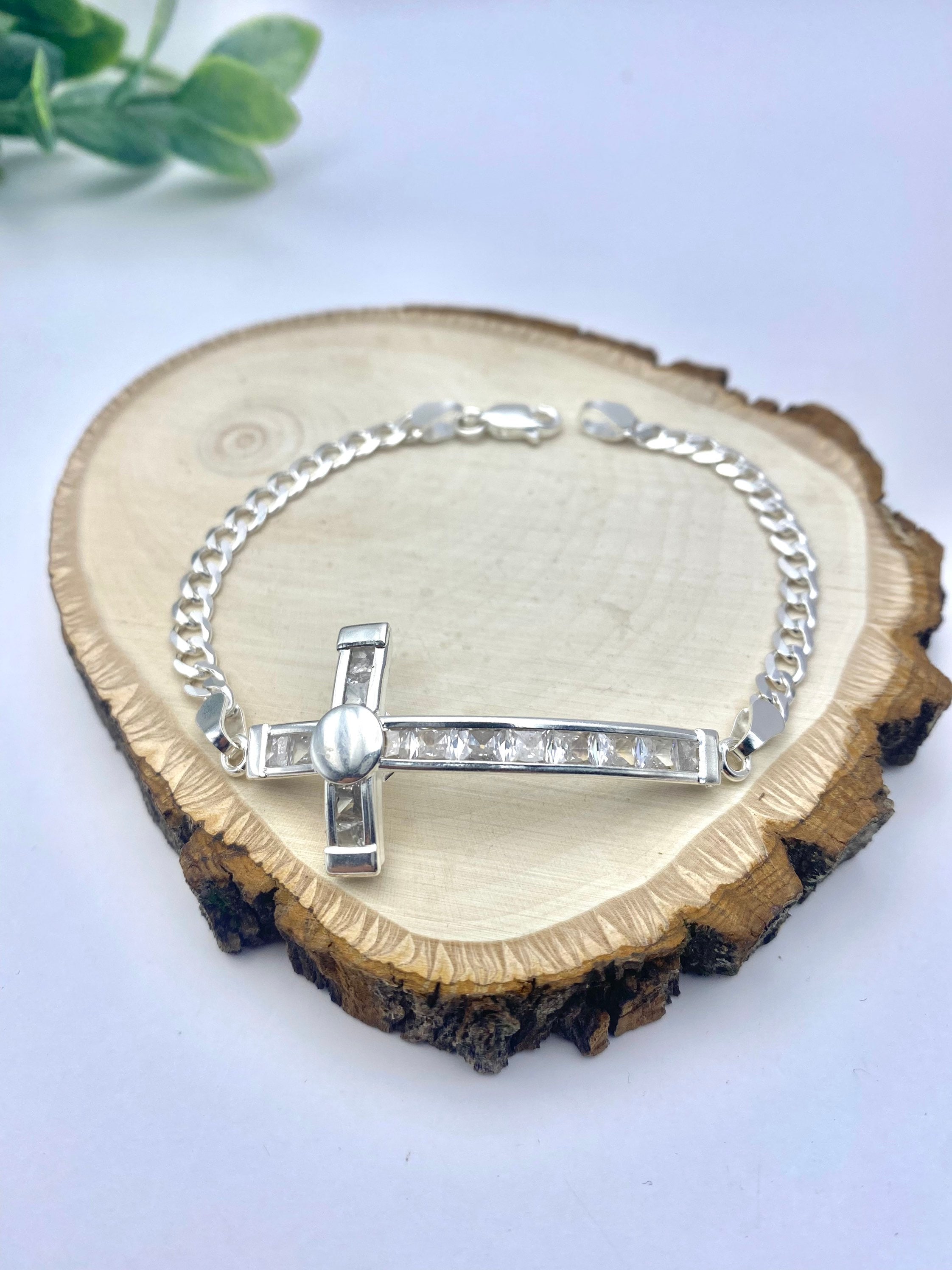 Sideways Cross Bracelet Sterling Silver 