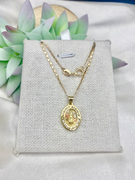 10 Kt Gold Virgin Mary Necklace Cadenas De Oro Mexicano 10 