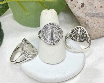 Silver 925 Saint Benedict ring, unisex silver ring, Anillos de plata 925 San Benito