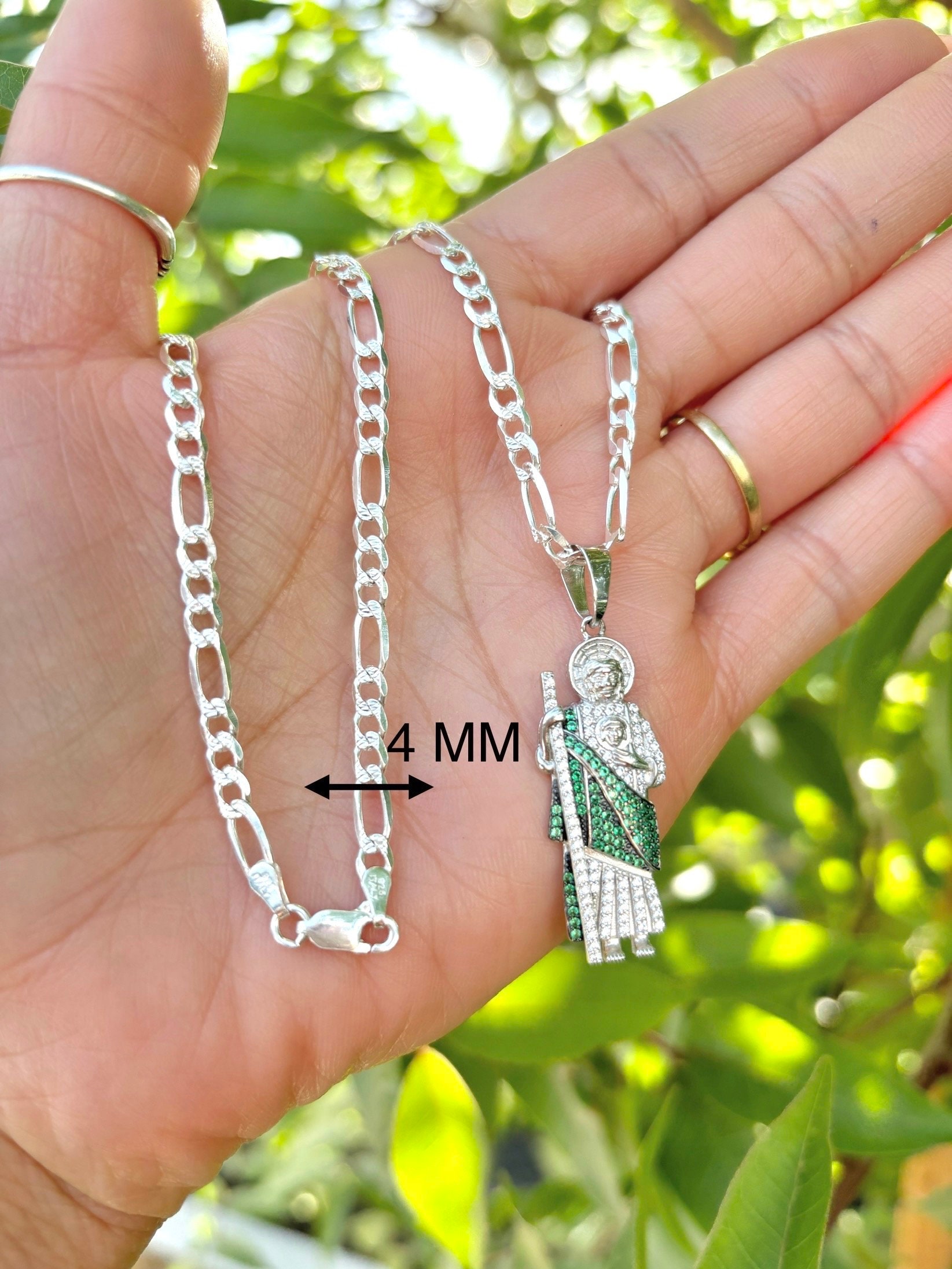 ☆ENGBROX☆ silver925 jud necklace EBNL21083 Silver 925 Saint Jude Necklace, Figaro Chain Necklace
