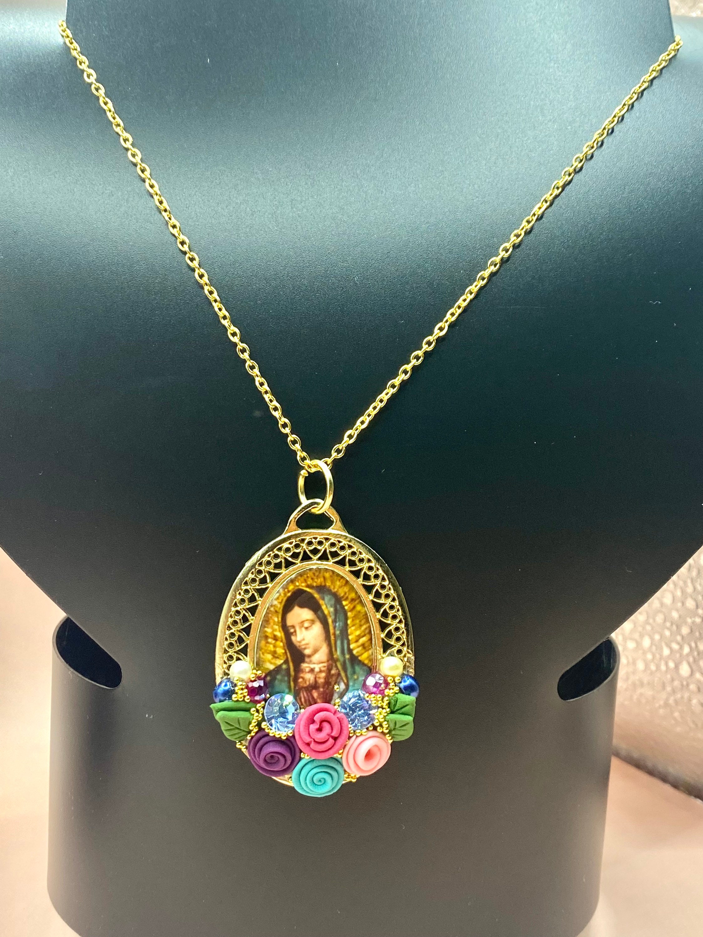 Virgen de Guadalupe Sterling Silver Oval Pendant Necklace