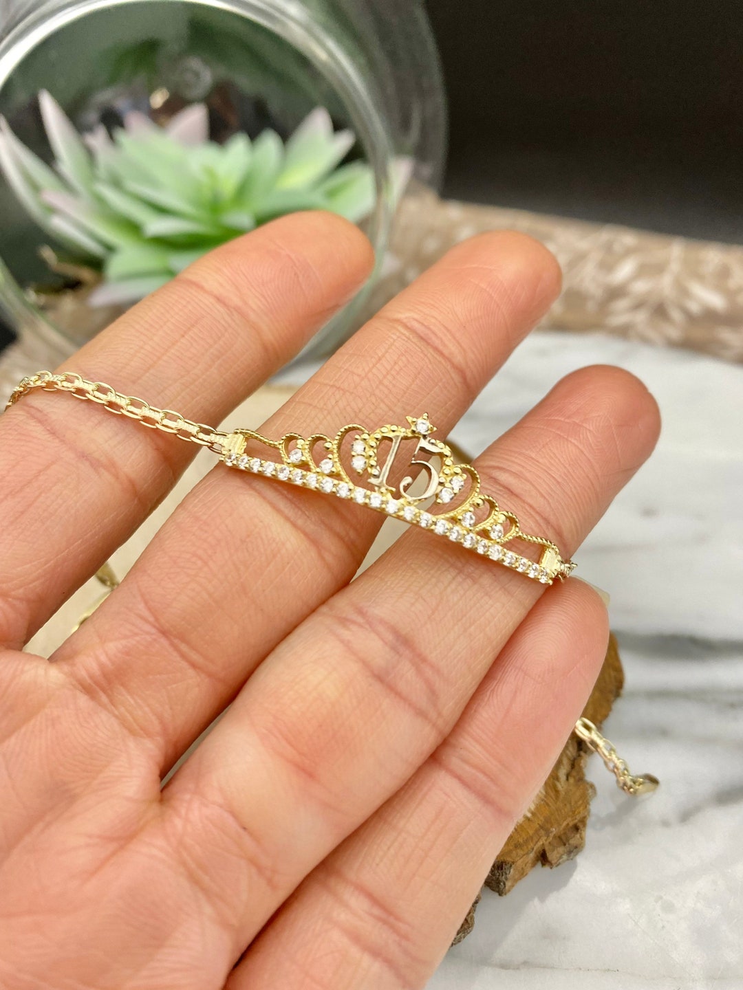 10 Kt Gold Quinceañera Bracelet, XV Años, Mis Quince Años, Solid Gold