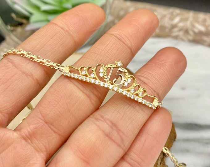 10 Kt Gold Quinceañera Bracelet, XV Años, Mis Quince Años, Solid Gold