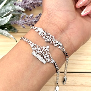 silver 925 Quinceañera bracelet, XV años, Mis quince años, Sterling silver jewelry bracelet , pulsera de plata 925