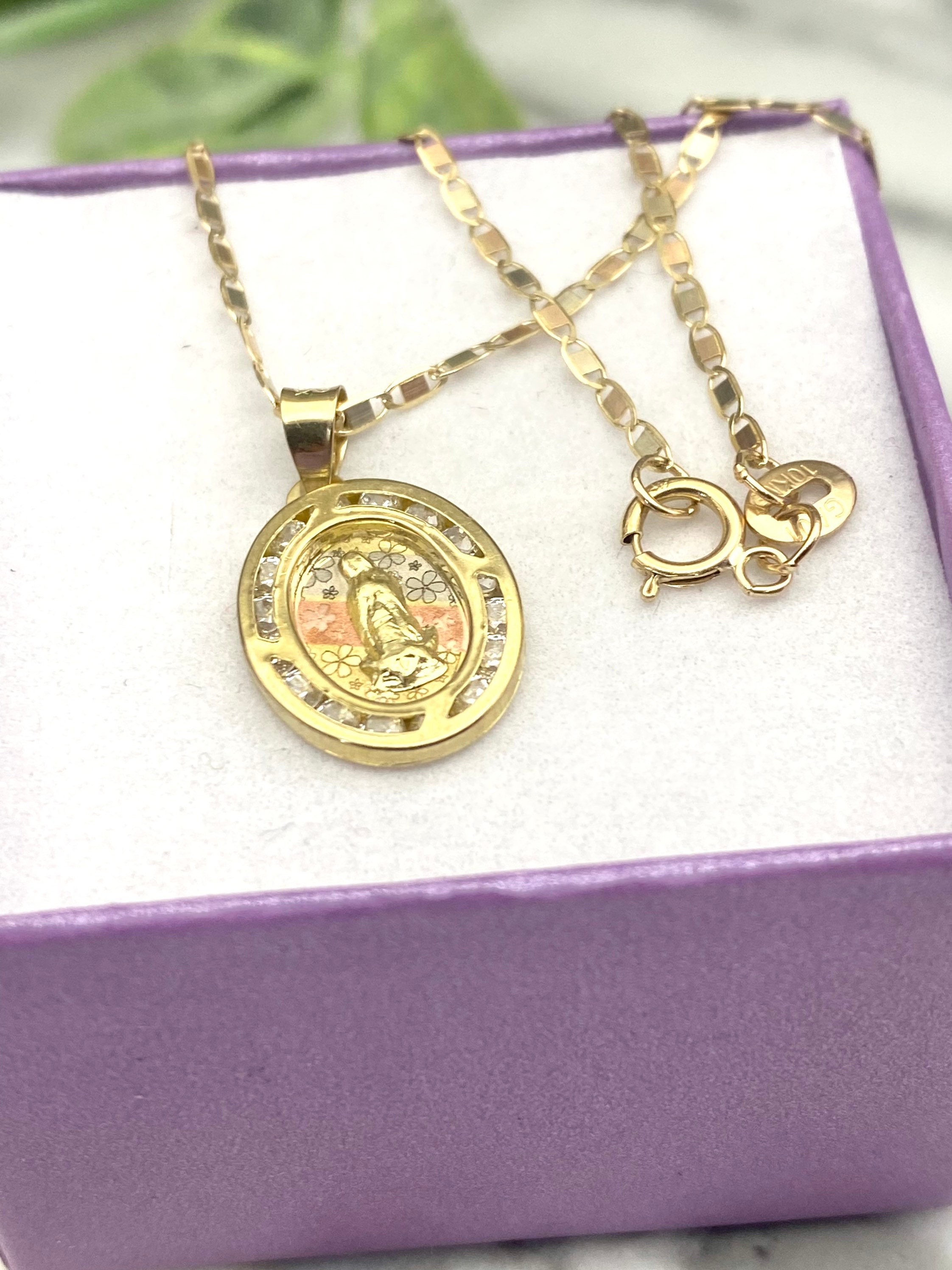 10 Kt Gold Virgin Mary Necklace Cadenas De Oro Mexicano 10 