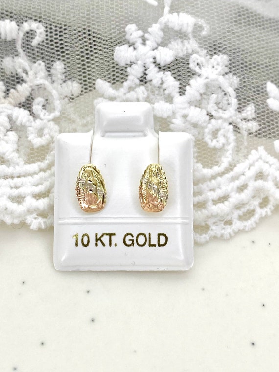 Virgin Mary earrings 10 kt gold, Gold earrings, Lady of Guadalupe gold stud earrings, Aretes de oro Virgen Maria , 10 kt