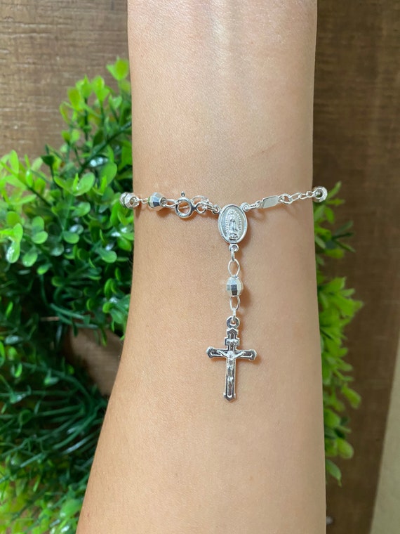 Silver Rose Bead Rosary Bracelet — Totally Catholic Fundraising