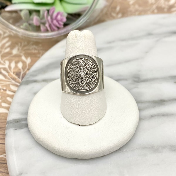 Silver 925 ring for man, Aztec Calendar ring, Anillo de plata para hombre m, Calendario azteca mexican silver size 8, 9, 10, 11