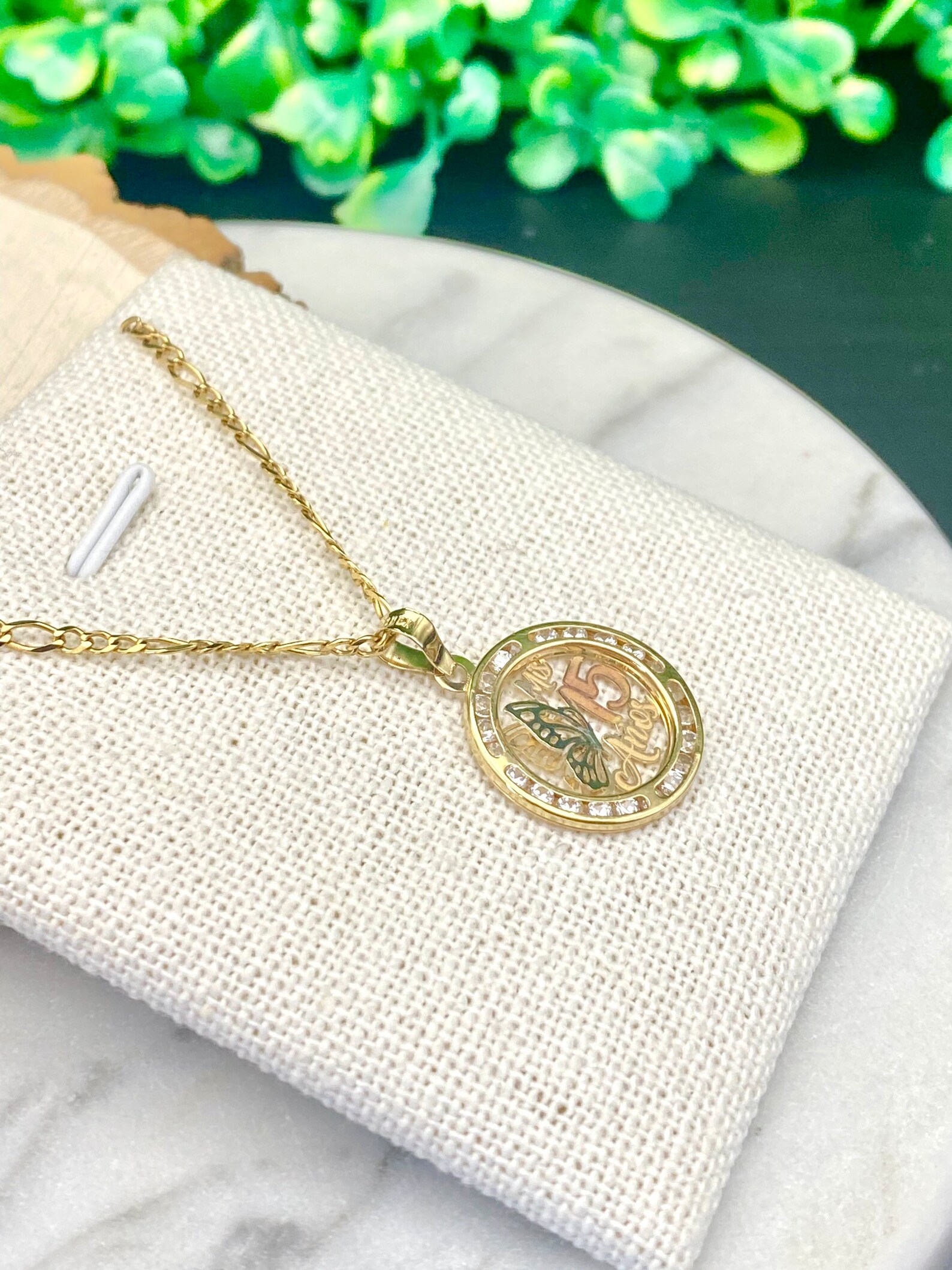 Gold Quinceañera Necklace 10 Kt Figaro Gold Chain Cadena De Etsy