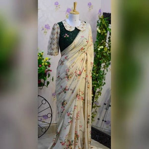 Soft Net Saree Ultra Satin Inner Soft Net Material Embellished Sari  Embroidery Work and Sequins Work Border Sari Indian Ethnic Wear -   Canada