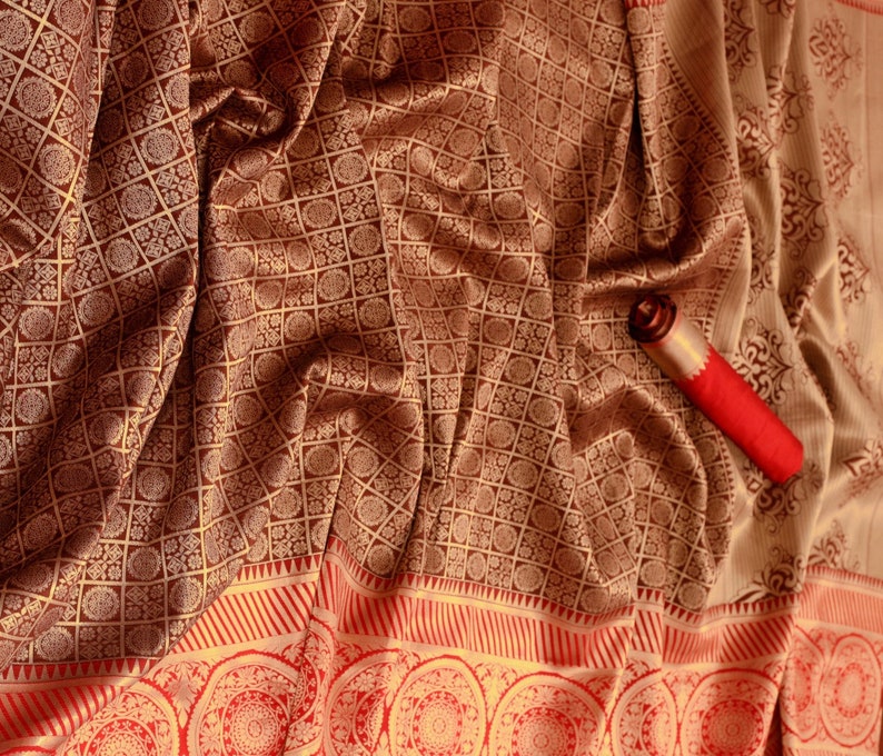 Bollywood latest design traditional soft Silk saree with GOLDEN ZARI and jacquard work all over Sari for women unsttiched saree blouse sari