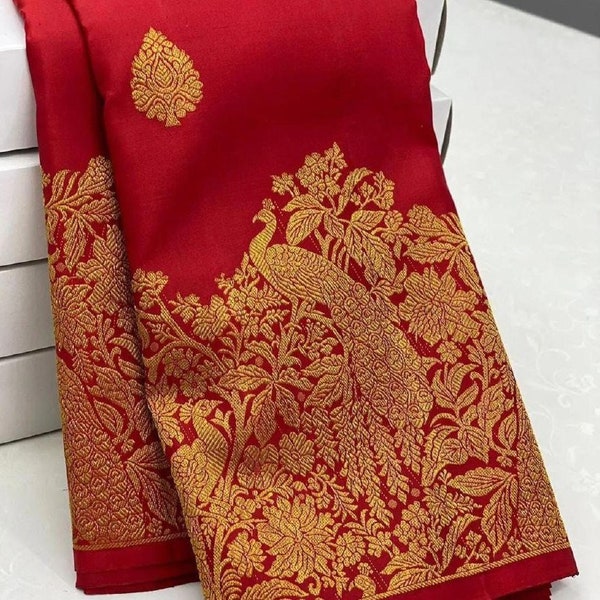 Banarasi silk  saree with gold zari  saree for women Beautiful red saree