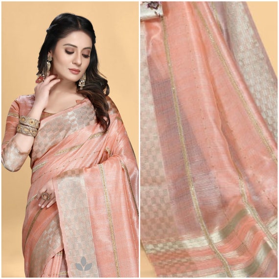Fashionable Peach Color Festive Look Banarasi Silk Saree