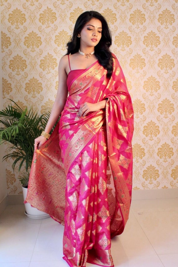 Indian Sari Soft Katan Pattu Kanjivaram Silk With Classy Rich Pallu Full  Body Leriya Design Along With Rich Look Blouse Trditional Saree -   Canada