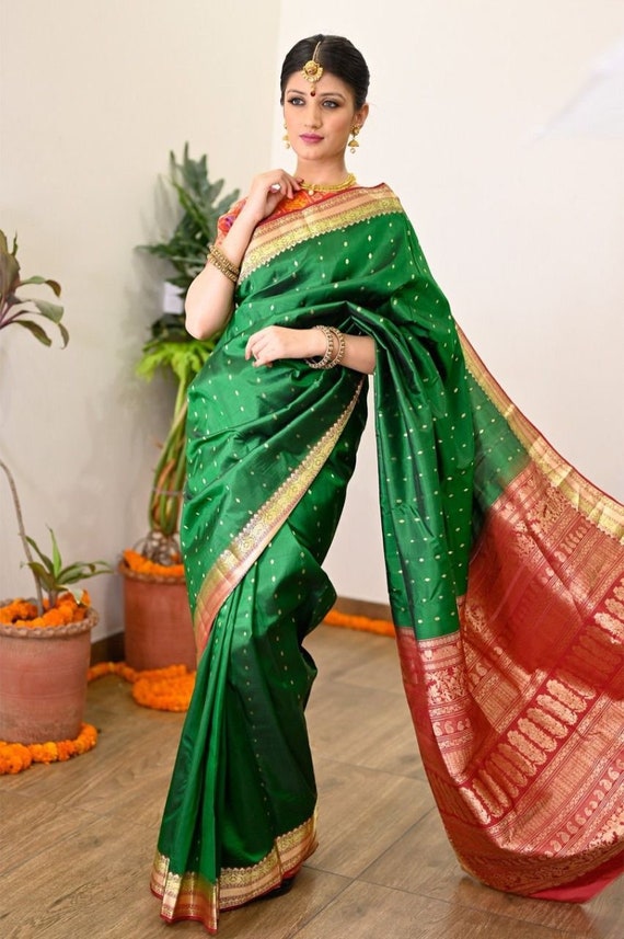 Shop Green Color Jacquard Woven Work Soft Silk Saree Festive Wear