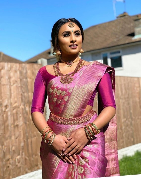  Rani Pink Indian Bride Women Royal Wedding Raw Silk