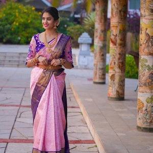 Latest Design Baby Pink Saree for Women Soft Silk Jacquard - Etsy