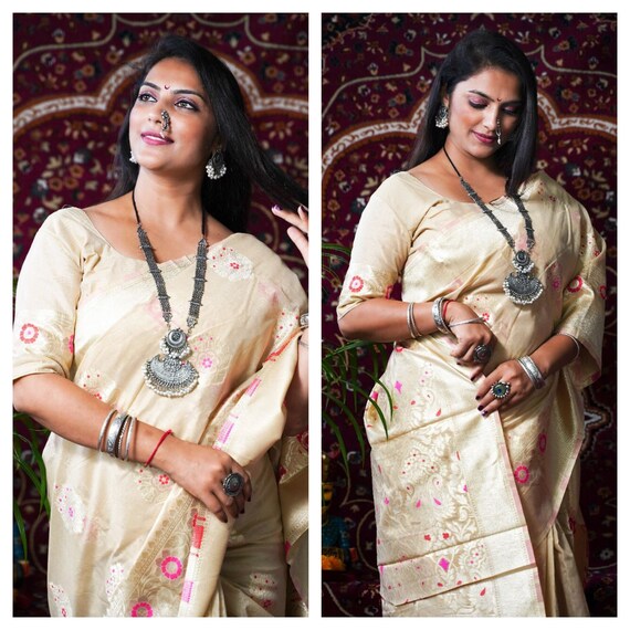 Beutiful Saree LINEN COTTON SILK Nice Weaving Design Blouse