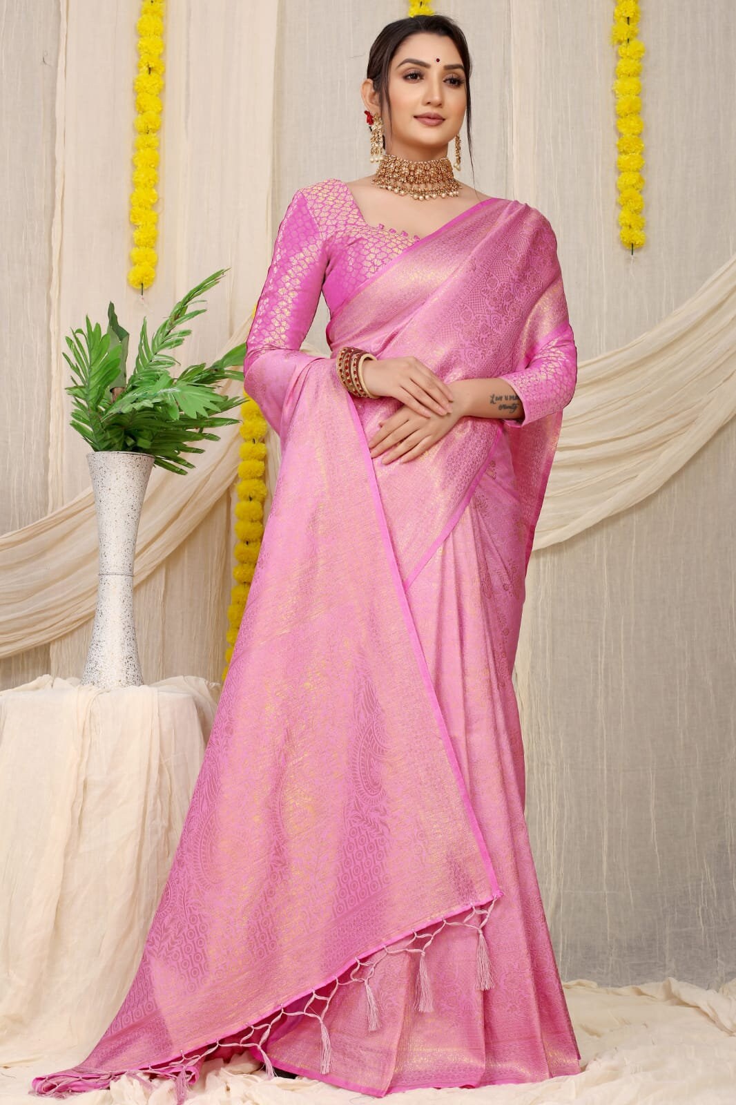 Pink Saree Wedding Saree Pure Softy Silk Saree Bridal Kanchipuram