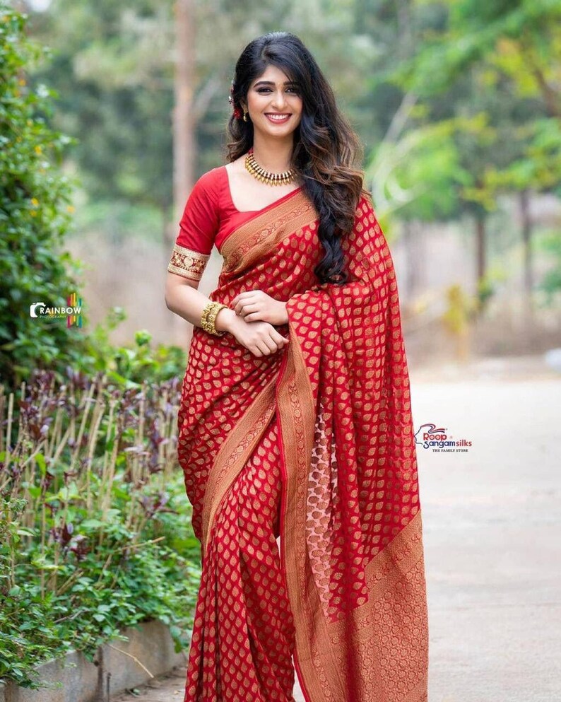 red beutiful royal sari soft silk saree Indian Wedding wear indian sari traditional saree party wear daily wear sari for women image 7